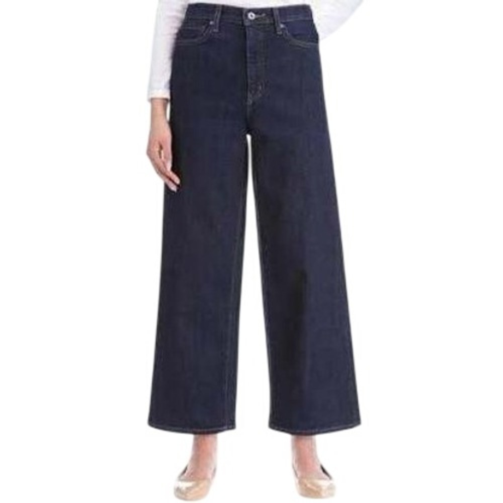 Uniqlo Jeans High Rise Wide Leg Denim Dark Wash Pants Womens 24 Minimalist